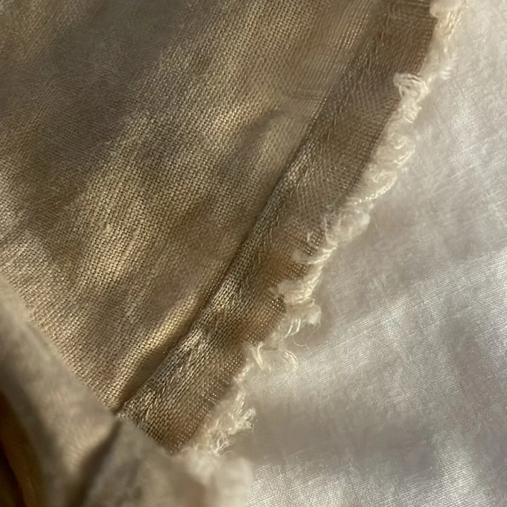 Magaschoni Pure Linen Cropped Short Sleeve Crew Neck Lined Shirt Top Tan NWT